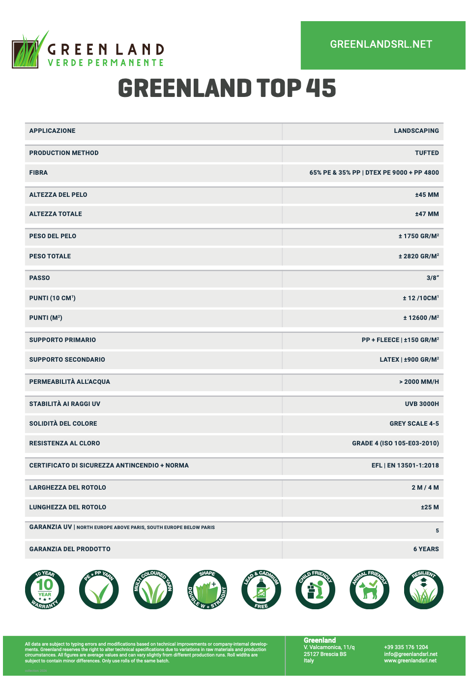 ERBA SINTETICA GREENLAND TOP 45